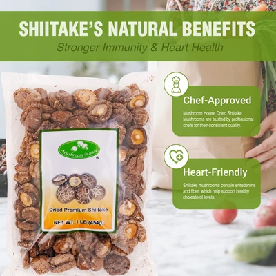 Mushroom House Dried Shiitake Premium Mushrooms, Whole